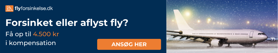 Annonce for Flyforsinkelse.dk – få op til 4.500 kr i kompensation for forsinket eller aflyst fly