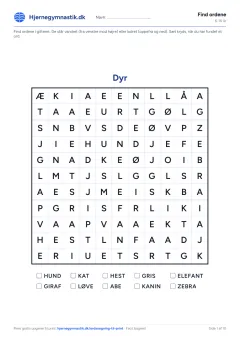 Find ordene til print – tema: Dyr