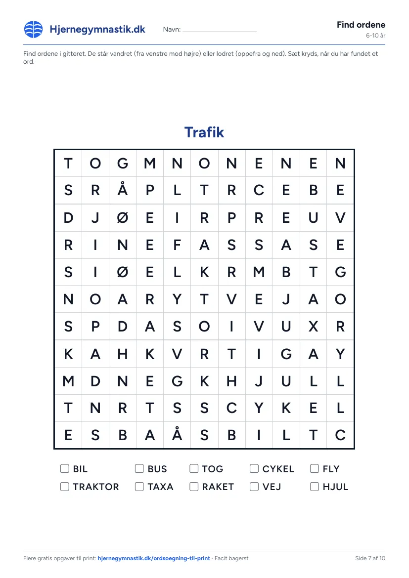 Find ordene til print – tema: Trafik