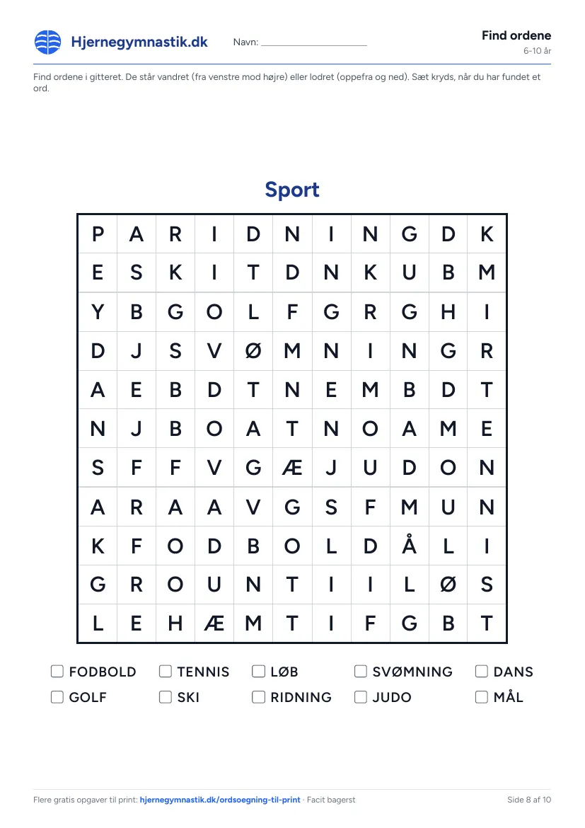 Find ordene til print – tema: Sport