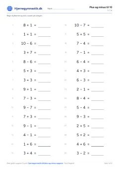 Plus og minus til 10 til print – side 1 af PDF'en